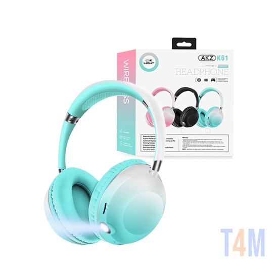 Wireless Hifi Stereo Headphones AKZ-K61 with LED for Android iOS Light Green